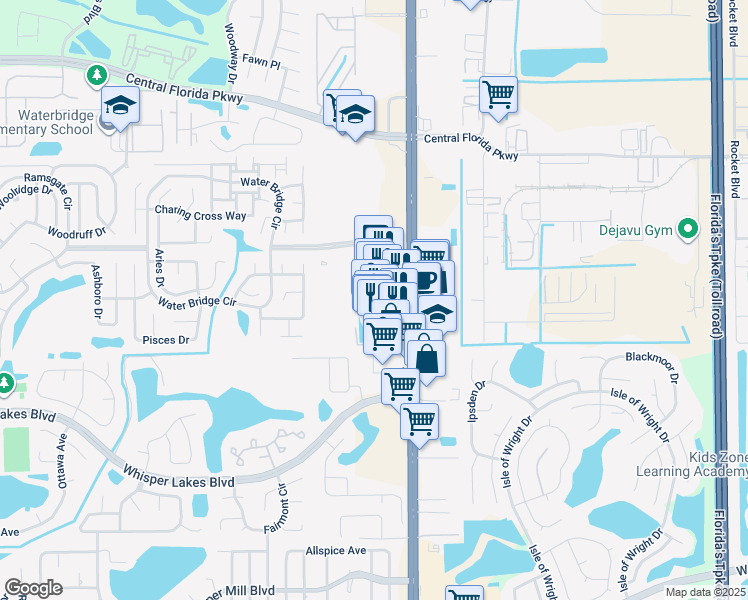map of restaurants, bars, coffee shops, grocery stores, and more near 11332 South Orange Blossom Trail in Orlando