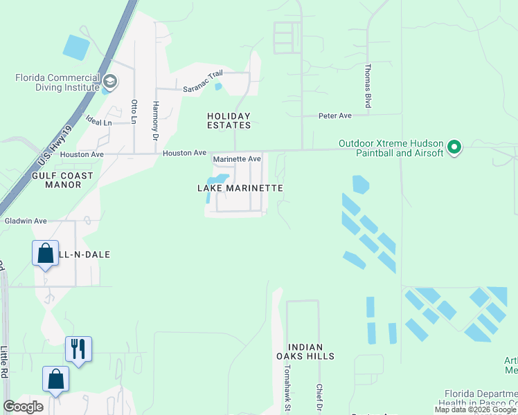 map of restaurants, bars, coffee shops, grocery stores, and more near 16735 Olivaud Street in Hudson