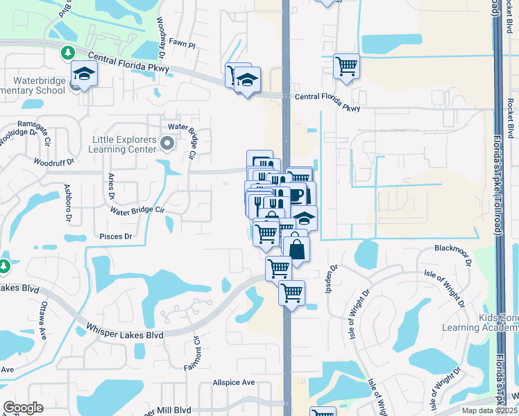 map of restaurants, bars, coffee shops, grocery stores, and more near 11310 South Orange Blossom Trail in Orlando