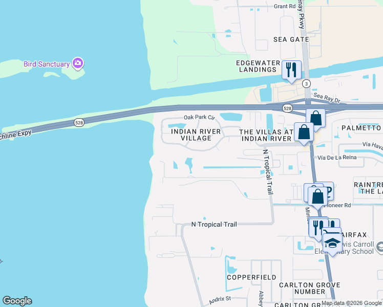 map of restaurants, bars, coffee shops, grocery stores, and more near 675 Parkside Avenue in Merritt Island