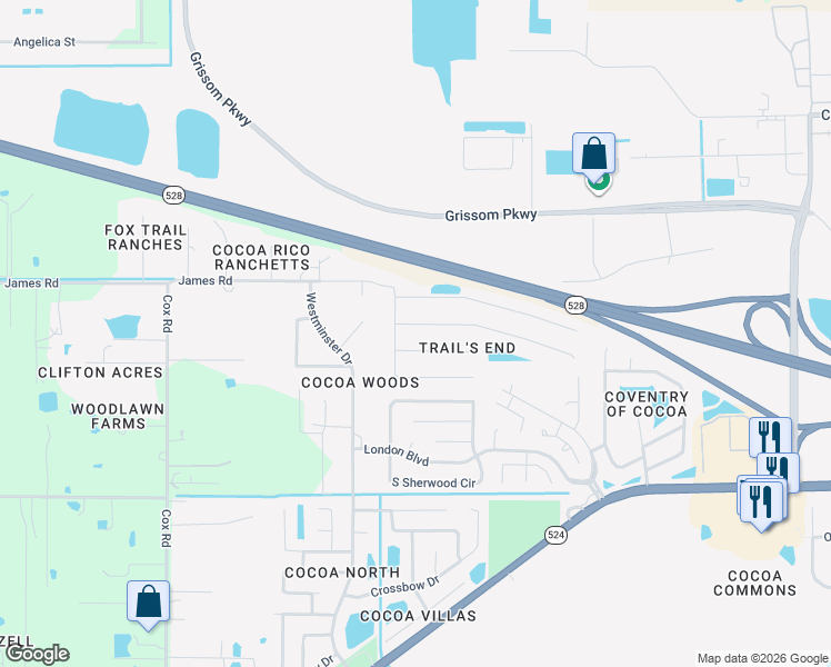 map of restaurants, bars, coffee shops, grocery stores, and more near 3462 Echo Ridge Place in Cocoa