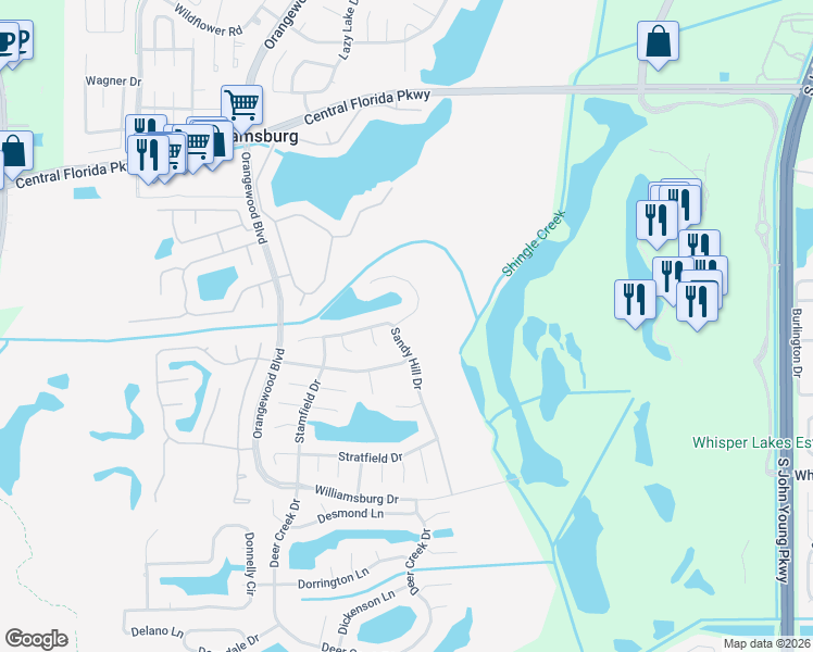 map of restaurants, bars, coffee shops, grocery stores, and more near 11335 Scenic View Lane in Orlando