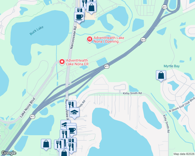 map of restaurants, bars, coffee shops, grocery stores, and more near 11657 Malverns Loop in Orlando