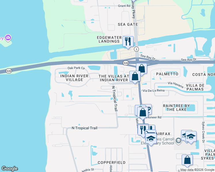 map of restaurants, bars, coffee shops, grocery stores, and more near 2510 Via Milano Court in Merritt Island