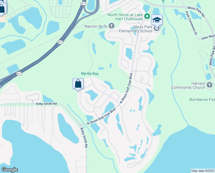 map of restaurants, bars, coffee shops, grocery stores, and more near 9853 Palmetto Dunes Court in Orlando