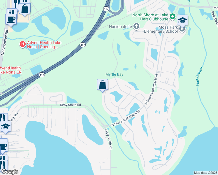 map of restaurants, bars, coffee shops, grocery stores, and more near 9531 Painte Creek Court in Orlando
