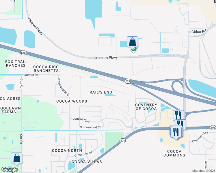 map of restaurants, bars, coffee shops, grocery stores, and more near 3342 Echo Ridge Place in Cocoa