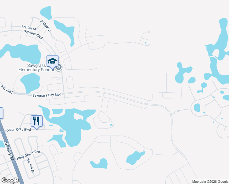 map of restaurants, bars, coffee shops, grocery stores, and more near 16564 Centipede Street in Clermont