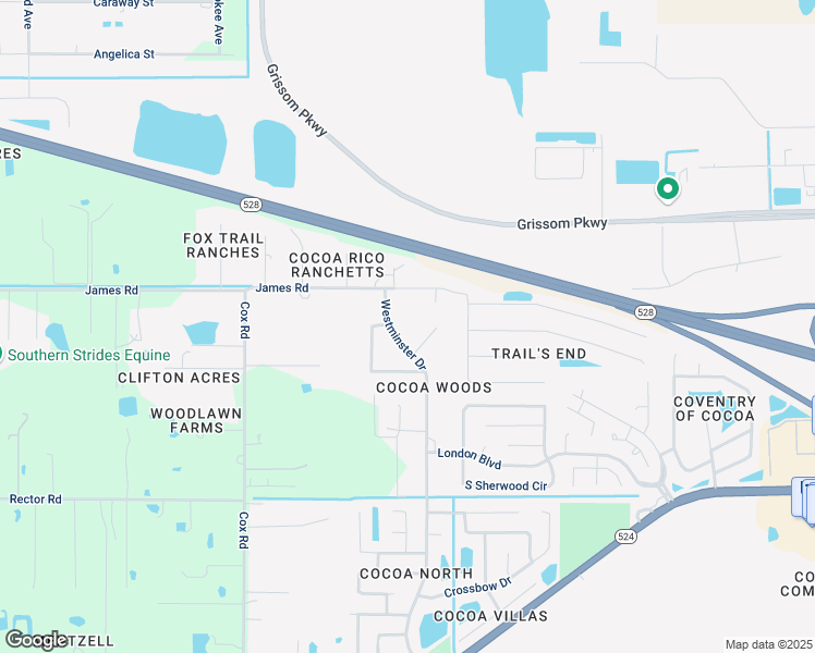 map of restaurants, bars, coffee shops, grocery stores, and more near 2535 Westminster Drive in Cocoa