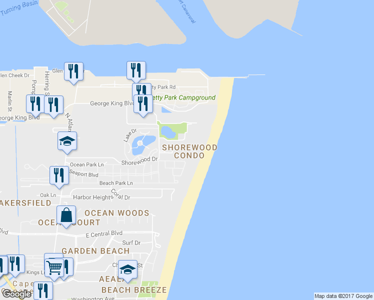 map of restaurants, bars, coffee shops, grocery stores, and more near 609 Shorewood Drive in Cape Canaveral
