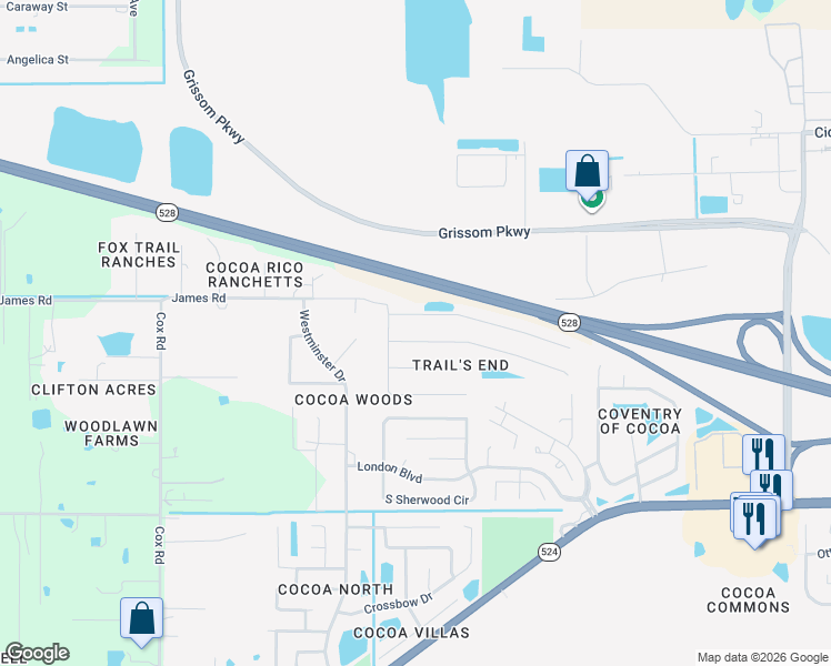 map of restaurants, bars, coffee shops, grocery stores, and more near 3462 Echo Ridge Place in Cocoa