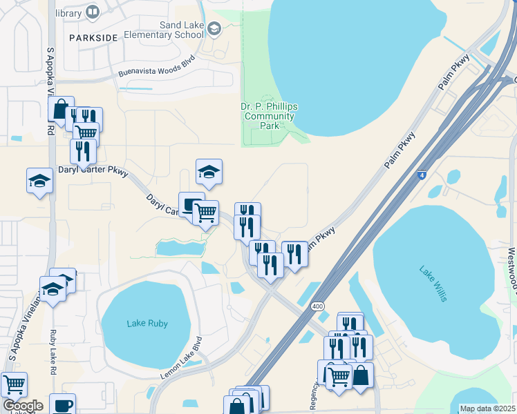 map of restaurants, bars, coffee shops, grocery stores, and more near 7949 Westover Avenue in Orlando