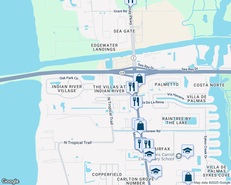 map of restaurants, bars, coffee shops, grocery stores, and more near 421 Via Salerno Court in Merritt Island