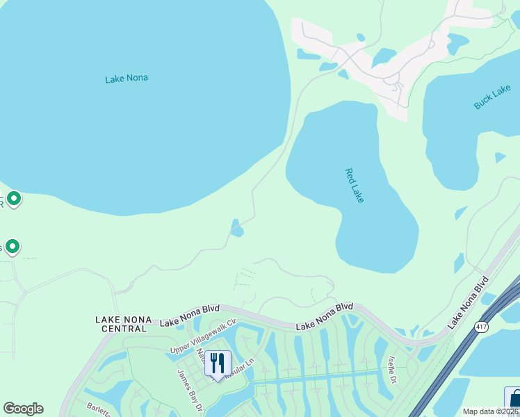 map of restaurants, bars, coffee shops, grocery stores, and more near 9395 Lake Nona Boulevard in Orlando