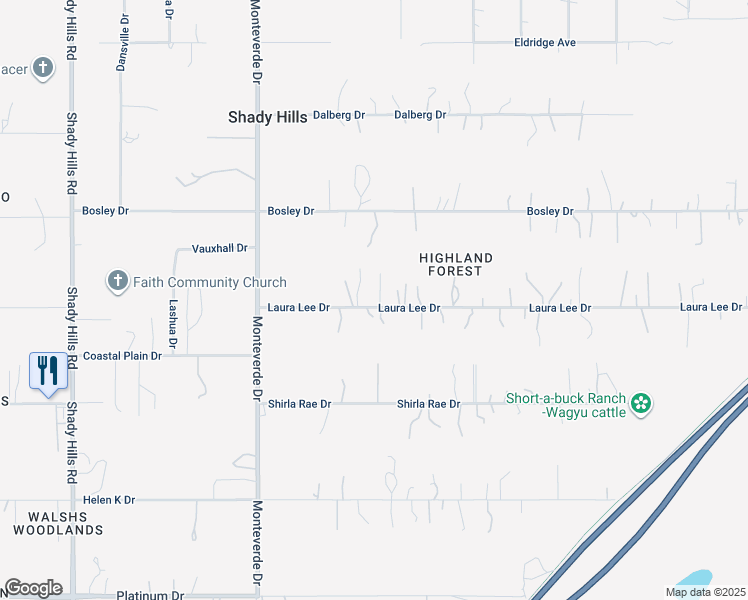 map of restaurants, bars, coffee shops, grocery stores, and more near 16747 Laura Lee Drive in Spring Hill