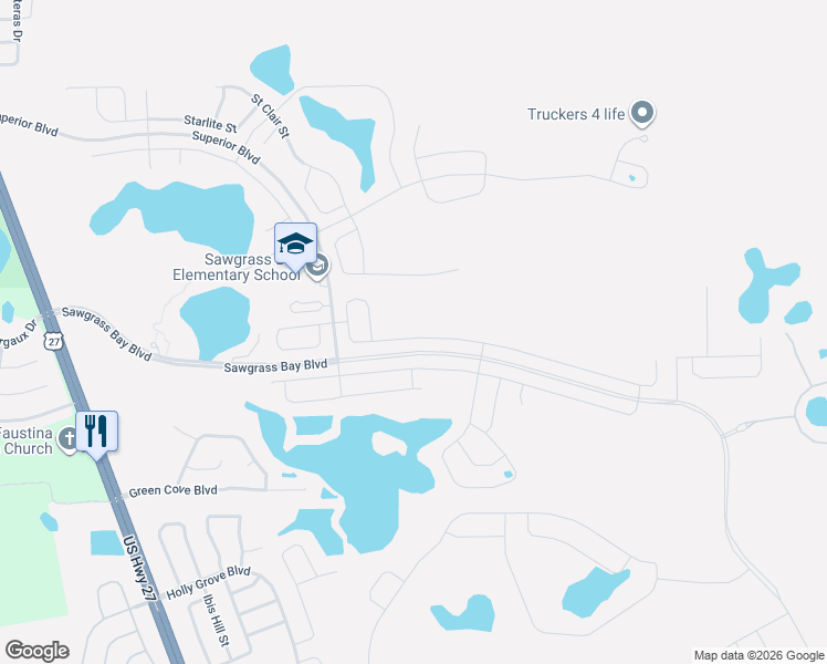 map of restaurants, bars, coffee shops, grocery stores, and more near 16451 Centipede Street in Clermont
