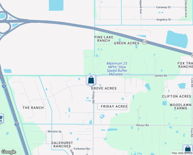 map of restaurants, bars, coffee shops, grocery stores, and more near 4650 James Road in Cocoa