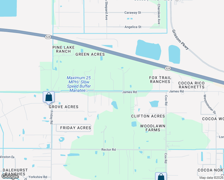 map of restaurants, bars, coffee shops, grocery stores, and more near 4240 James Road in Cocoa