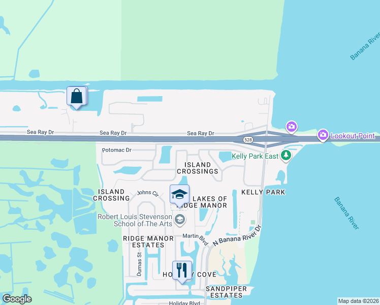 map of restaurants, bars, coffee shops, grocery stores, and more near 1400 Sanibel Lane in Merritt Island
