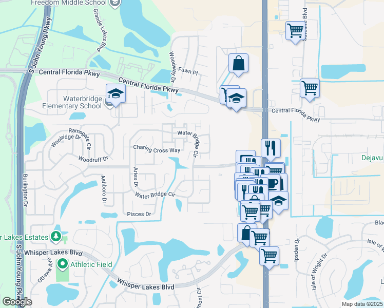 map of restaurants, bars, coffee shops, grocery stores, and more near 2416 Alister Court in Orlando