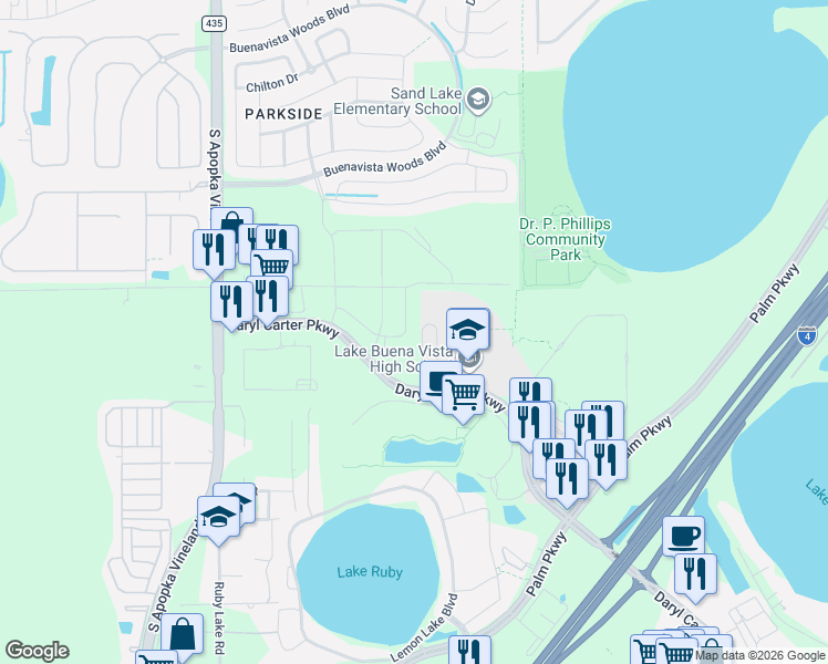 map of restaurants, bars, coffee shops, grocery stores, and more near 11200 Desforges Avenue in Orlando