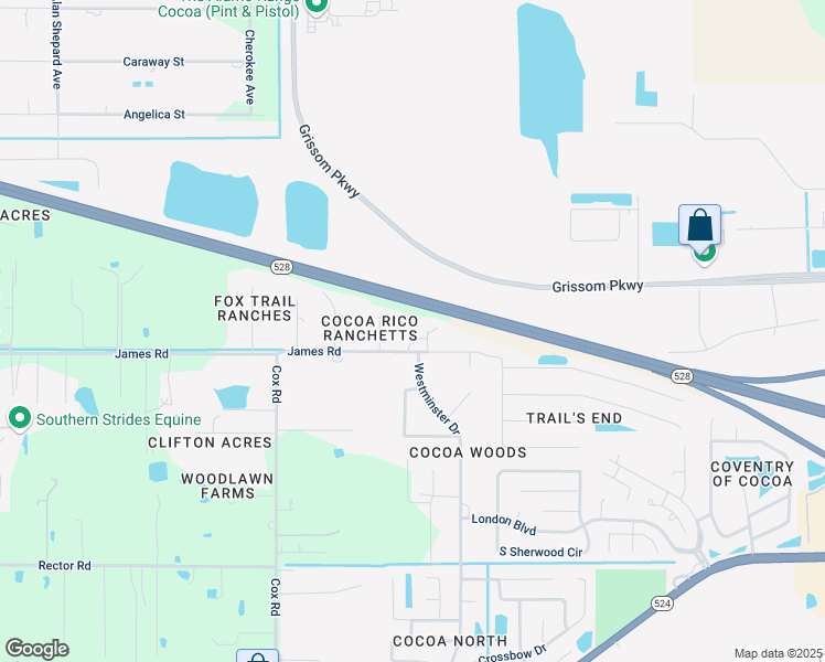 map of restaurants, bars, coffee shops, grocery stores, and more near 3545 James Road in Cocoa