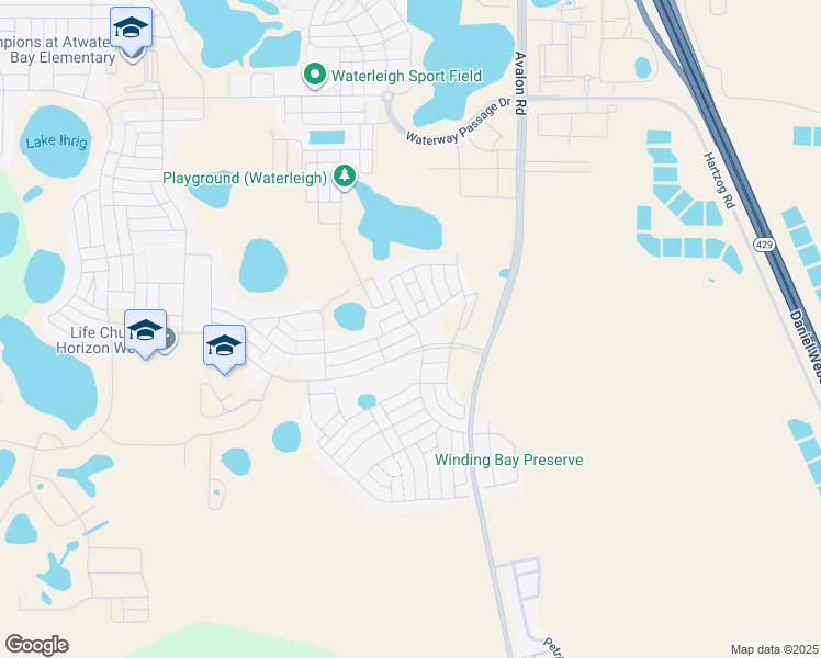 map of restaurants, bars, coffee shops, grocery stores, and more near 15542 Water Spring Boulevard in Winter Garden