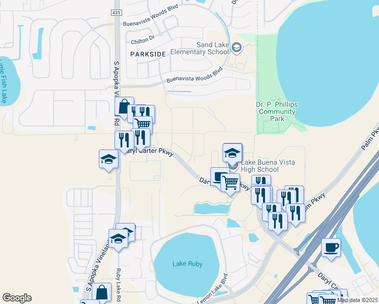 map of restaurants, bars, coffee shops, grocery stores, and more near 11272 Desforges Avenue in Orlando
