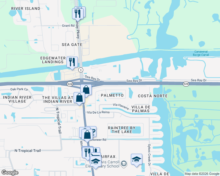 map of restaurants, bars, coffee shops, grocery stores, and more near 2742 Glenridge Circle in Merritt Island