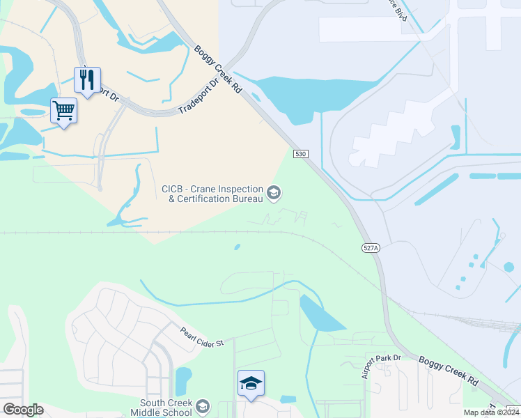 map of restaurants, bars, coffee shops, grocery stores, and more near 11112 Boggy Creek Road in Orlando