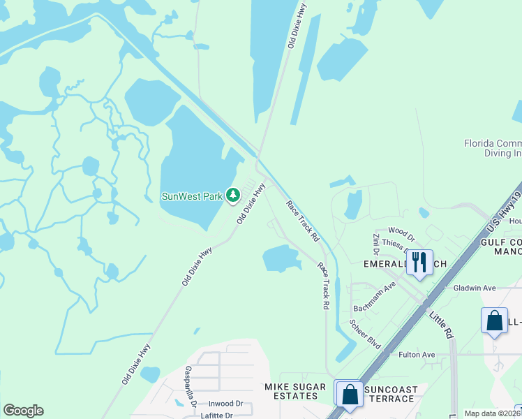 map of restaurants, bars, coffee shops, grocery stores, and more near 17210 Old Dixie Highway in Hudson