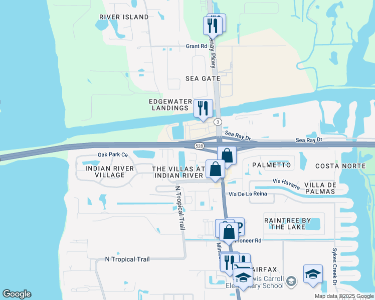 map of restaurants, bars, coffee shops, grocery stores, and more near 438 Via Palermo Court in Merritt Island