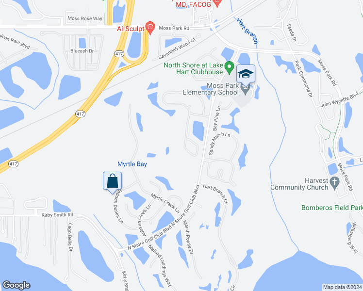 map of restaurants, bars, coffee shops, grocery stores, and more near 9824 Mountain Lake Drive in Orlando