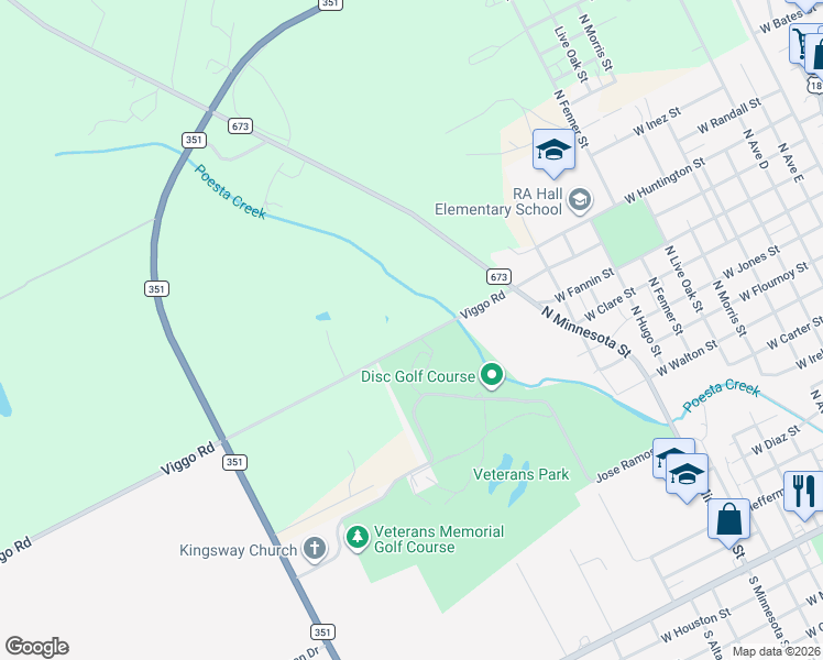 map of restaurants, bars, coffee shops, grocery stores, and more near 1900 Viggo Road in Beeville