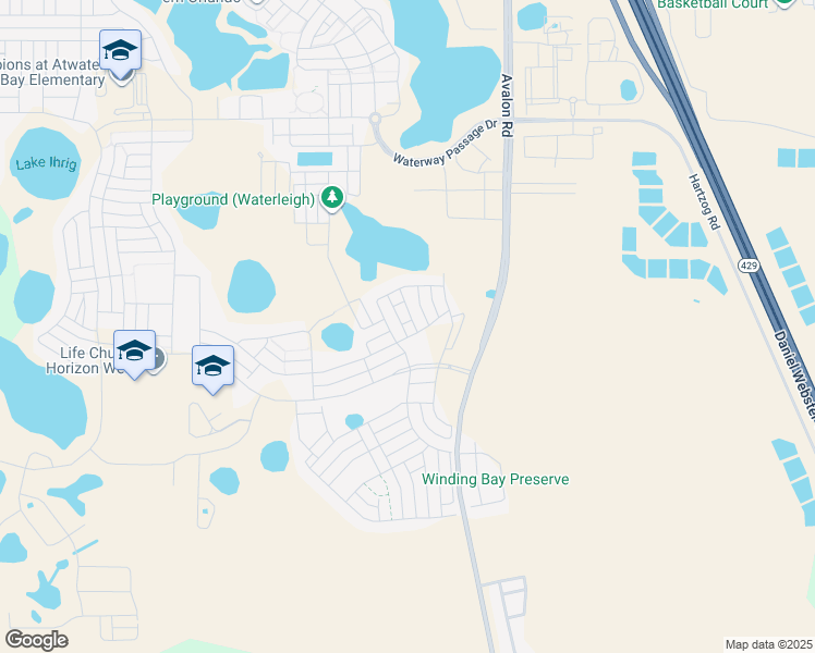 map of restaurants, bars, coffee shops, grocery stores, and more near 10722-11098 Avalon Road in Winter Garden