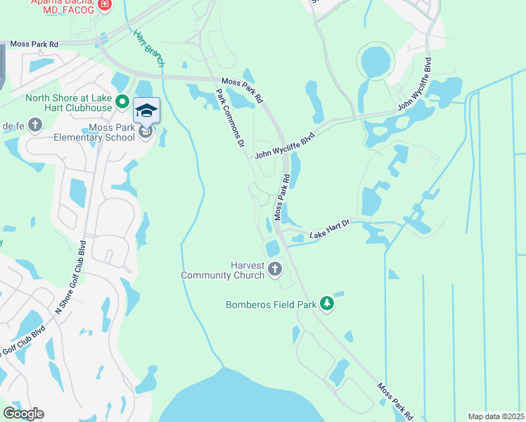 map of restaurants, bars, coffee shops, grocery stores, and more near 10357 Park Commons Drive in Orlando