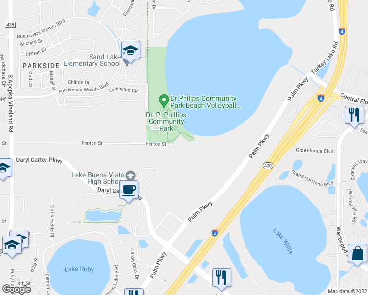 map of restaurants, bars, coffee shops, grocery stores, and more near 11129 Church Street in Orlando