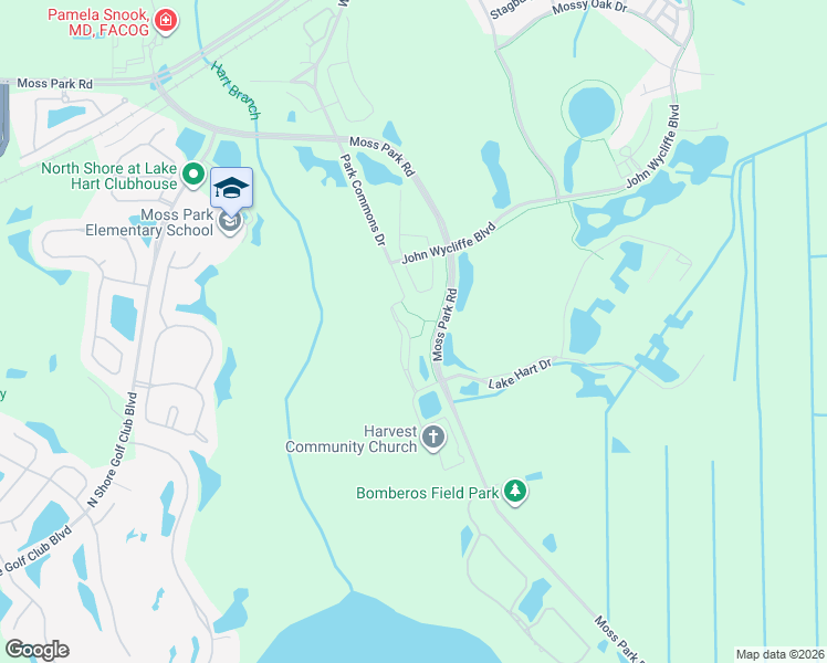 map of restaurants, bars, coffee shops, grocery stores, and more near 10357 Park Commons Drive in Orlando