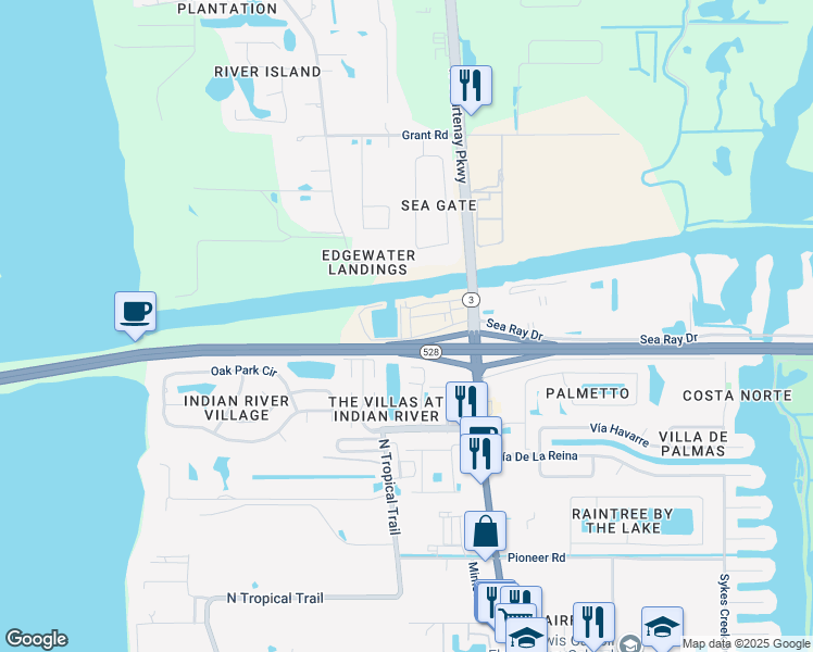 map of restaurants, bars, coffee shops, grocery stores, and more near 438 Via Palermo Court in Merritt Island