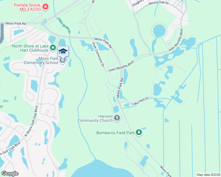 map of restaurants, bars, coffee shops, grocery stores, and more near 10357 Park Commons Drive in Orlando