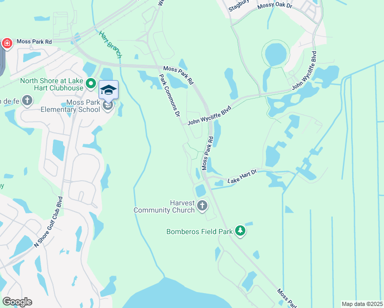 map of restaurants, bars, coffee shops, grocery stores, and more near 10357 Park Commons Drive in Orlando