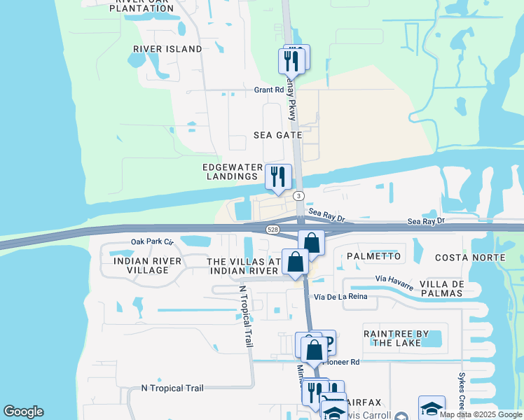 map of restaurants, bars, coffee shops, grocery stores, and more near 408 Via Palermo Court in Merritt Island