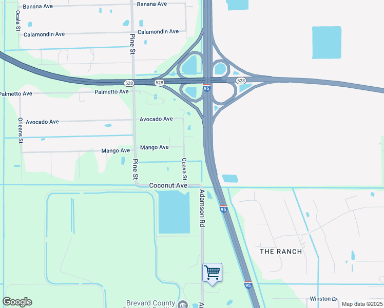 map of restaurants, bars, coffee shops, grocery stores, and more near 3455 Guava Street in Cocoa
