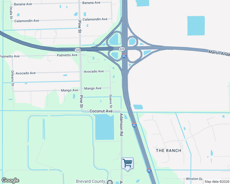 map of restaurants, bars, coffee shops, grocery stores, and more near 3455 Guava Street in Cocoa