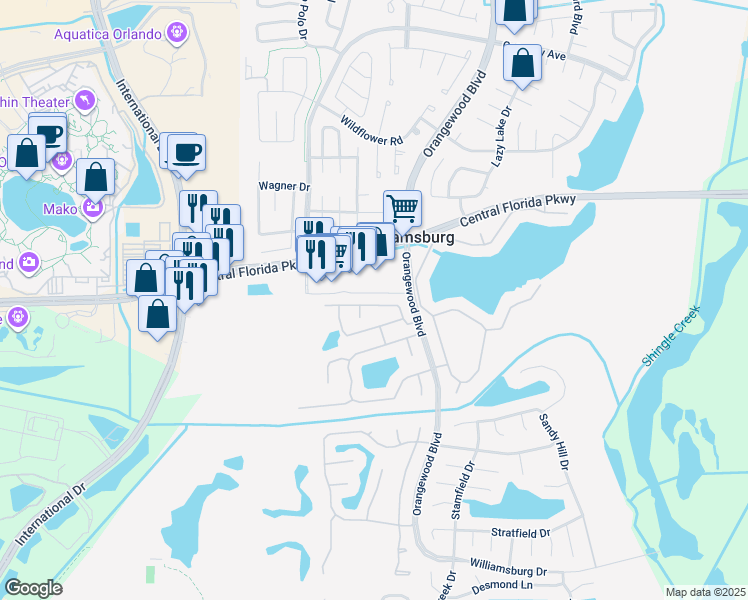 map of restaurants, bars, coffee shops, grocery stores, and more near 5631 Norman H Cutson Drive in Orlando