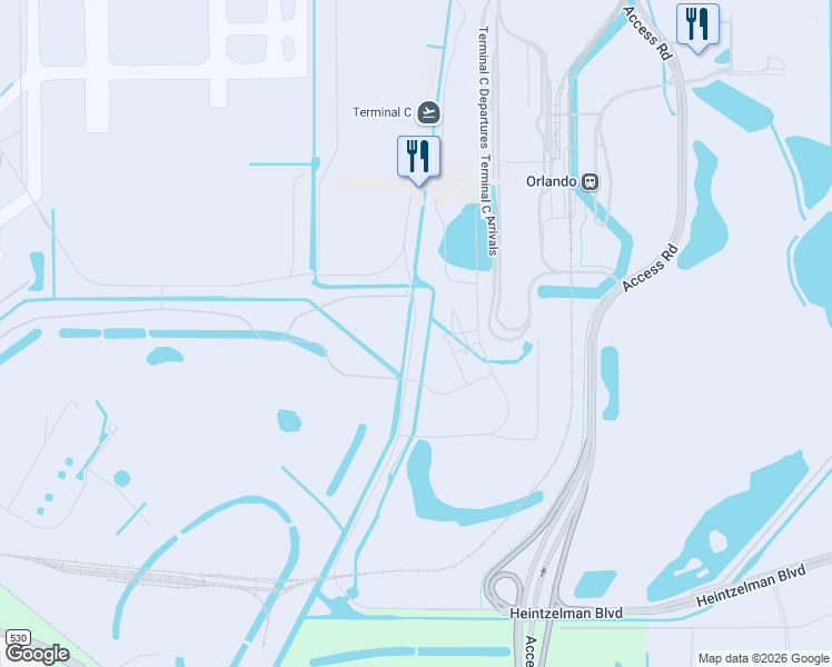 map of restaurants, bars, coffee shops, grocery stores, and more near 11100 Canal Road in Orlando