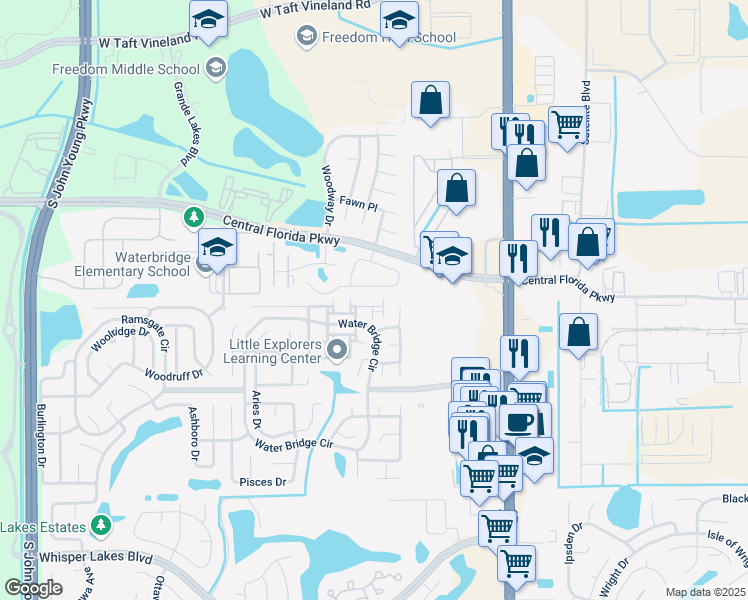 map of restaurants, bars, coffee shops, grocery stores, and more near 2378 Blue Sapphire Circle in Orlando