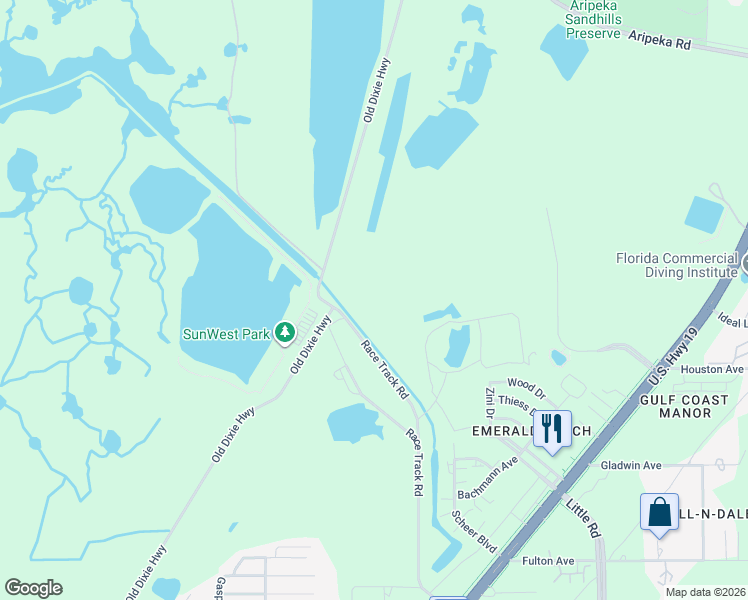 map of restaurants, bars, coffee shops, grocery stores, and more near 17210 Old Dixie Highway in Hudson