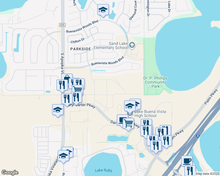 map of restaurants, bars, coffee shops, grocery stores, and more near 8241 Fenton Street in Orlando