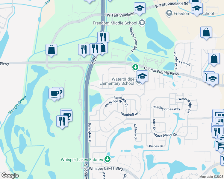 map of restaurants, bars, coffee shops, grocery stores, and more near 2904 Lazlo Ln in Orlando